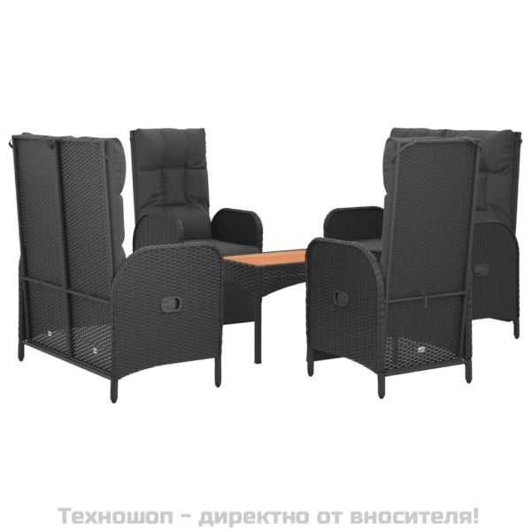 Градински трапезен комплект възглавници 5 части черен полиратан