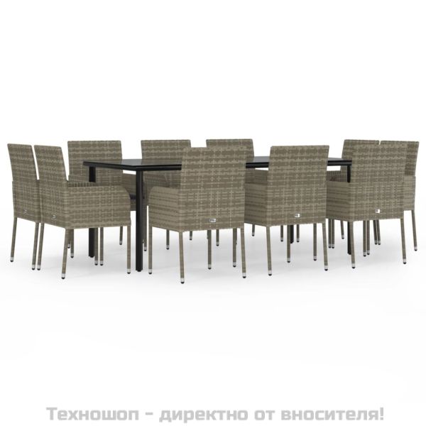 Градински комплект с възглавници 11 части черно/сиво полиратан