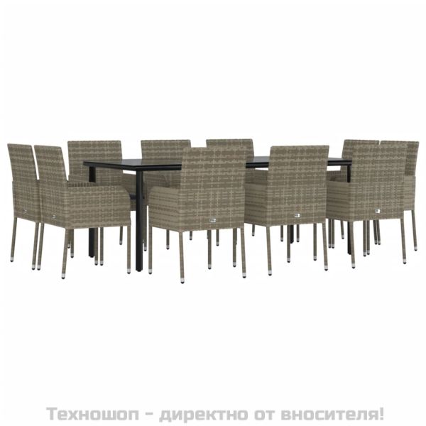 Градински комплект с възглавници 11 части черно/сиво полиратан