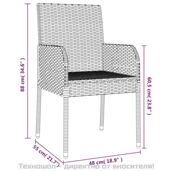 Градински комплект с възглавници 11 части черно/сиво полиратан