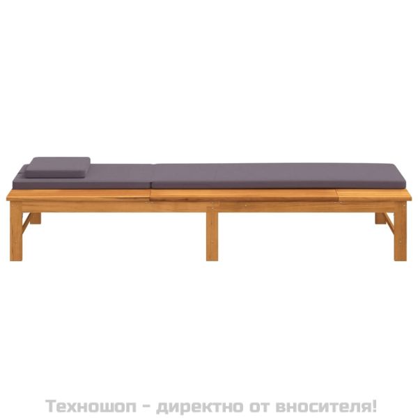 Шезлонг с тъмносиви шалте и възглавница, акациево дърво масив