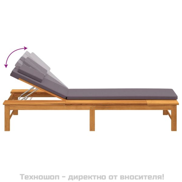 Шезлонг с тъмносиви шалте и възглавница, акациево дърво масив