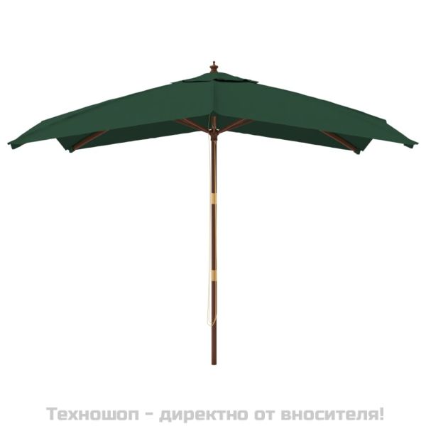 Градински чадър с дървен прът, зелен, 300x300x273 см