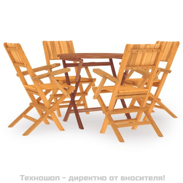 Градински трапезен комплект, 5 части, тиково дърво масив