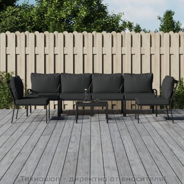 Градински лаундж комплект 7 части със сиви възглавници стомана