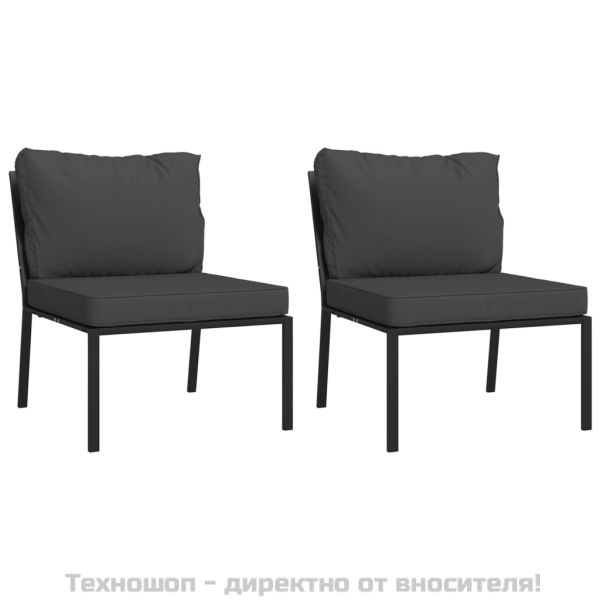 Градински лаундж комплект 7 части със сиви възглавници стомана