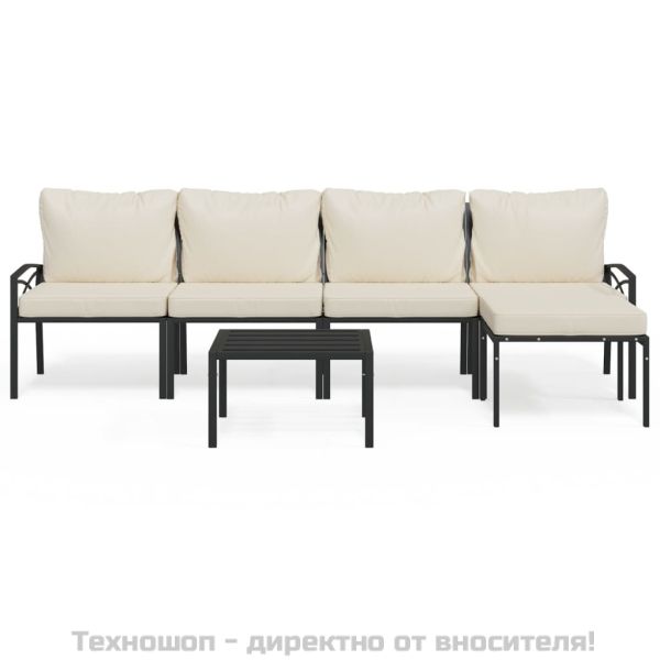 Градински лаундж комплект 6 части с пясъчни възглавници стомана