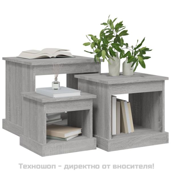 Кафе маси, 3 бр, сив сонома, инженерно дърво