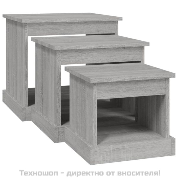 Кафе маси, 3 бр, сив сонома, инженерно дърво