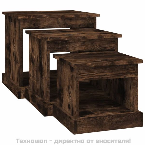 Кафе маси, 3 бр, опушен дъб, инженерно дърво