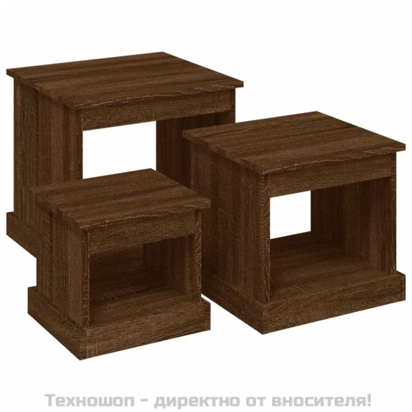 Кафе маси, 3 бр, кафяв дъб, инженерно дърво