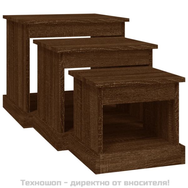 Кафе маси, 3 бр, кафяв дъб, инженерно дърво