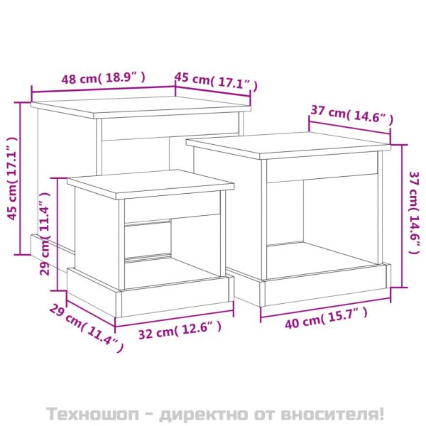 Кафе маси, 3 бр, кафяв дъб, инженерно дърво