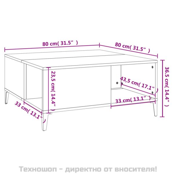 Кафе маса, черна, 80x80x36,5 см, инженерно дърво