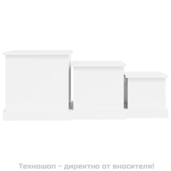 Маси за кафе, 3 бр, бели, инженерно дърво