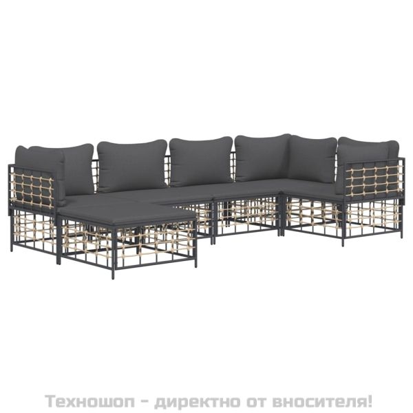 Градински комплект с възглавници 6 части антрацит полиратан