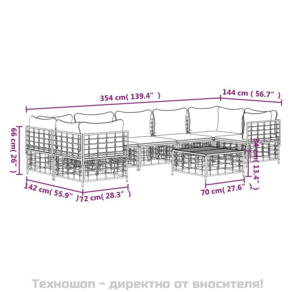 Градински комплект с възглавници 8 части антрацит полиратан