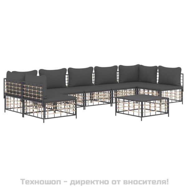 Градински комплект с възглавници 8 части антрацит полиратан