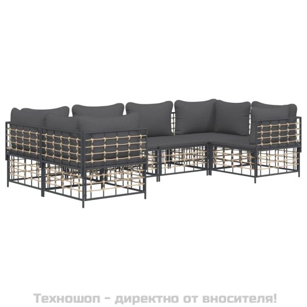 Градински комплект с възглавници 6 части антрацит полиратан