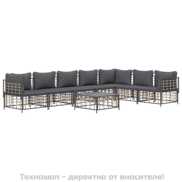 Градински комплект с възглавници 8 части антрацит полиратан