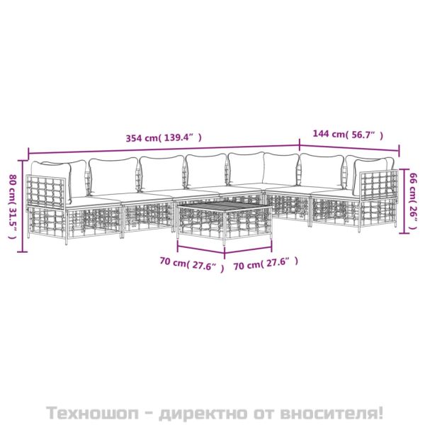 Градински комплект с възглавници 8 части антрацит полиратан