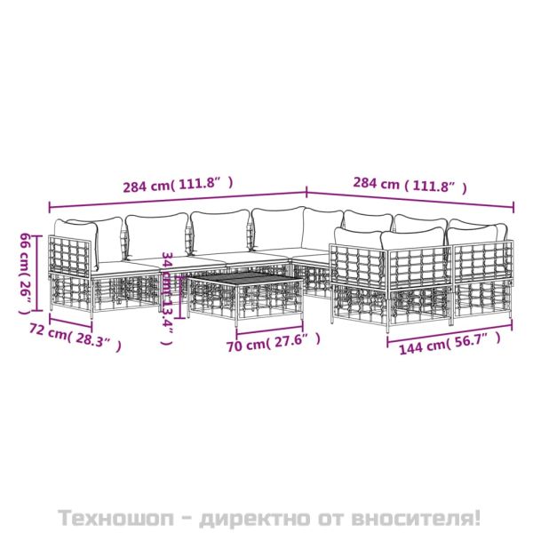 Градински комплект с възглавници 9 части антрацит полиратан