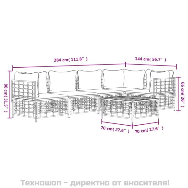 Градински комплект с възглавници 6 части антрацит полиратан