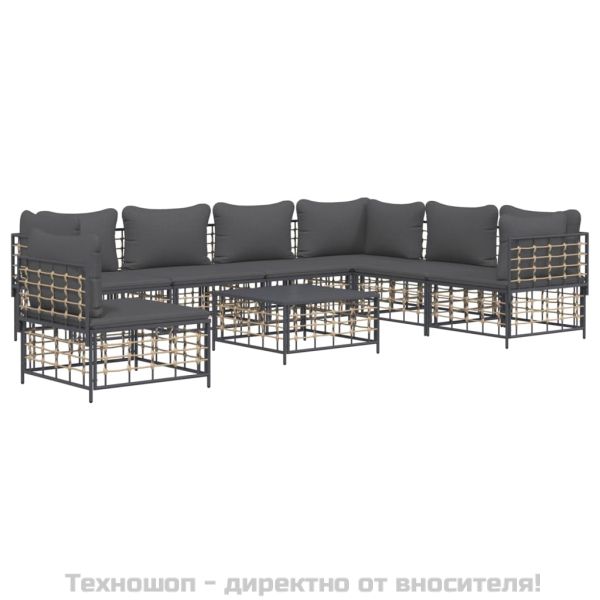 Градински комплект с възглавници 8 части антрацит полиратан