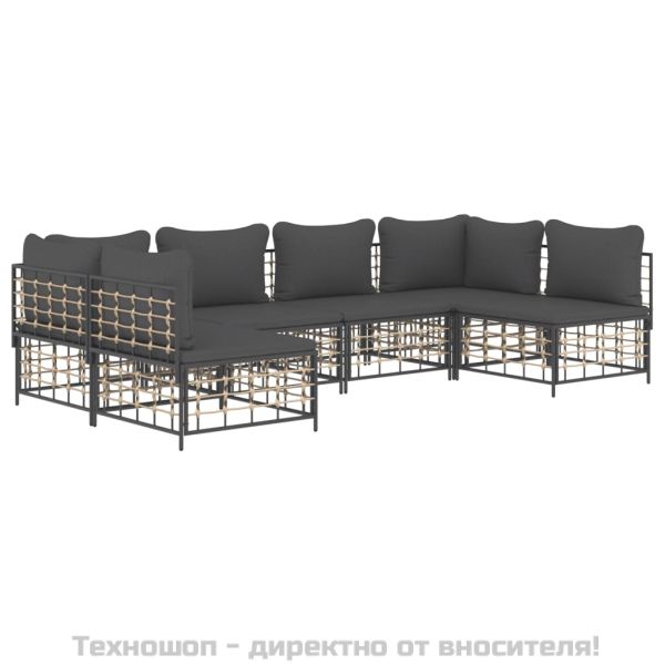 Градински комплект с възглавници 6 части антрацит полиратан