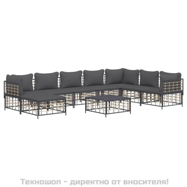 Градински комплект с възглавници 9 части антрацит полиратан