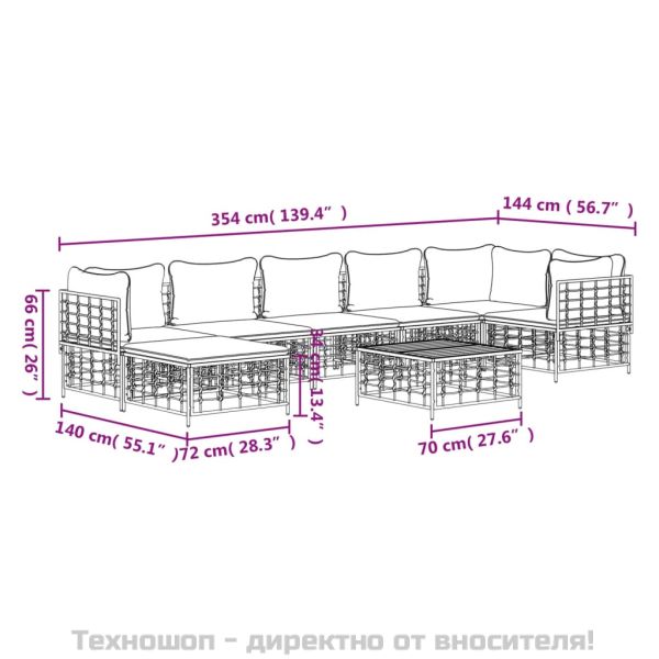 Градински комплект с възглавници 8 части антрацит полиратан