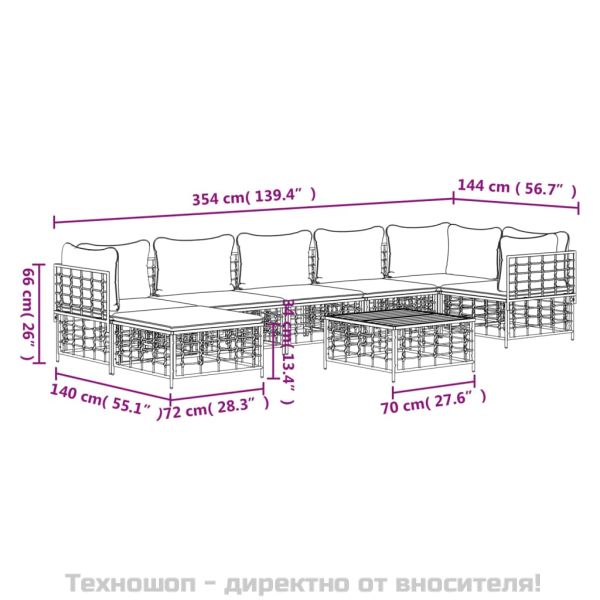 Градински комплект с възглавници 8 части антрацит полиратан
