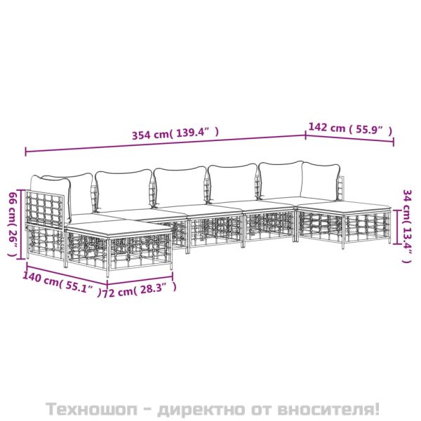 Градински комплект с възглавници 7 части антрацит полиратан