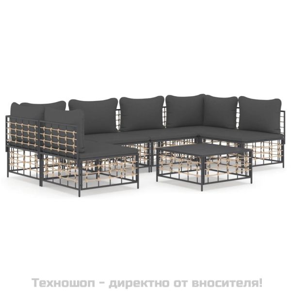 Градински комплект с възглавници 7 части антрацит полиратан
