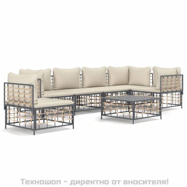 Градински комплект с възглавници 7 части антрацит полиратан