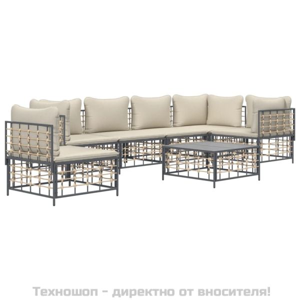 Градински комплект с възглавници 7 части антрацит полиратан