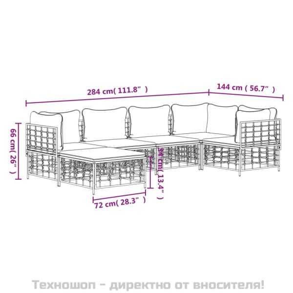 Градински комплект с възглавници 6 части антрацит полиратан