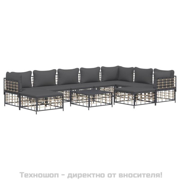 Градински комплект с възглавници 10 части антрацит полиратан