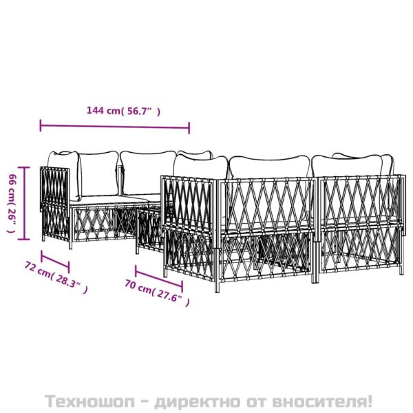 Градински лаундж комплект 5 части с възглавници бял стомана