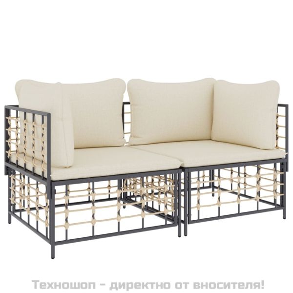 Секционни ъглови дивани с възглавници, 2 бр, полиратан