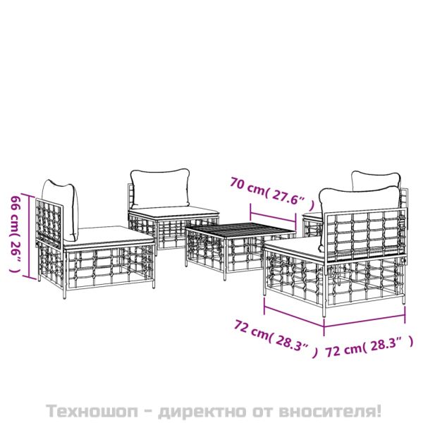 Градински комплект с възглавници 5 части антрацит полиратан