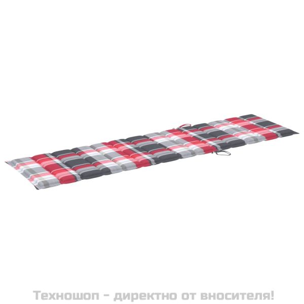 Шезлонги с шалтета на червено каре, 2 бр, тиково дърво масив