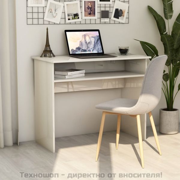 Бюро, бял гланц, 90x50x74 см, инженерно дърво