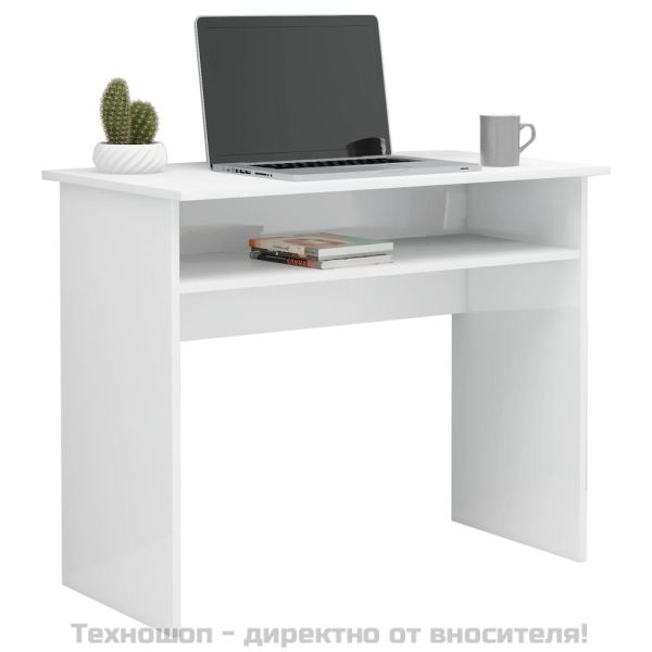 Бюро, бял гланц, 90x50x74 см, инженерно дърво