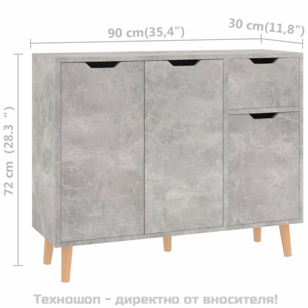 Сайдборд, бетонно сив, 90x30x72 см, инженерно дърво