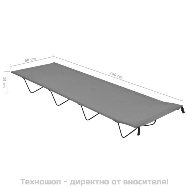 Къмпинг легло, 180х60х19 см, плат оксфорд и стомана, сиво