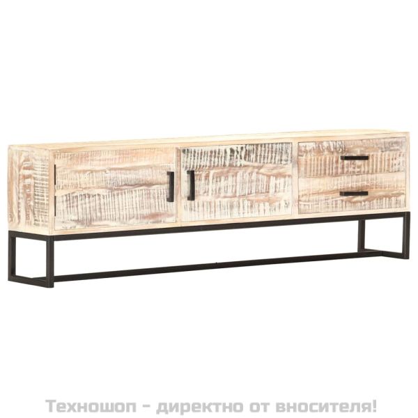 ТВ шкаф, бял, 140x30x45 см, акациево дърво масив