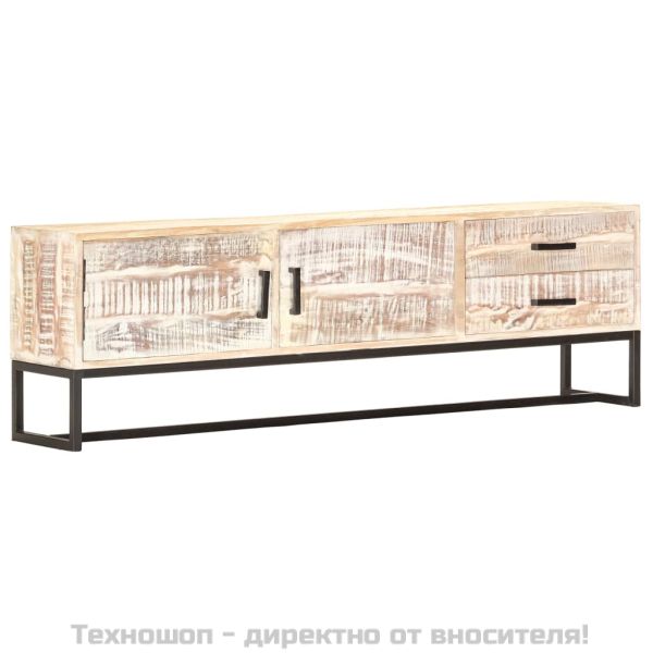 ТВ шкаф, бял, 140x30x45 см, акациево дърво масив