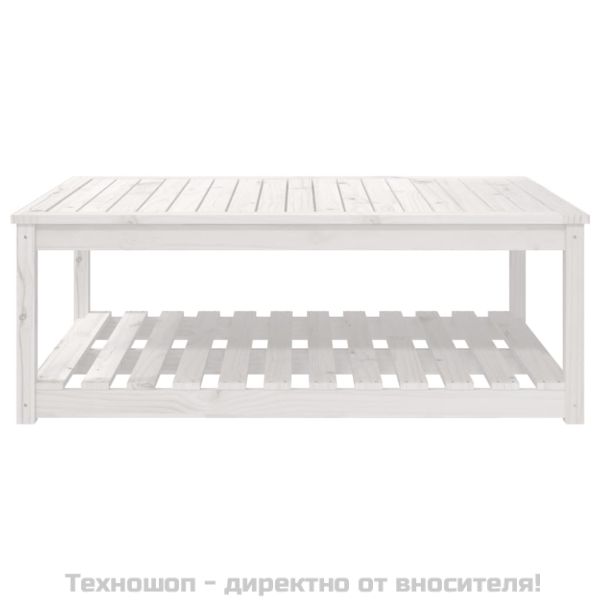 Градинска маса, бяла 121x82,5x45 см, борово дърво масив