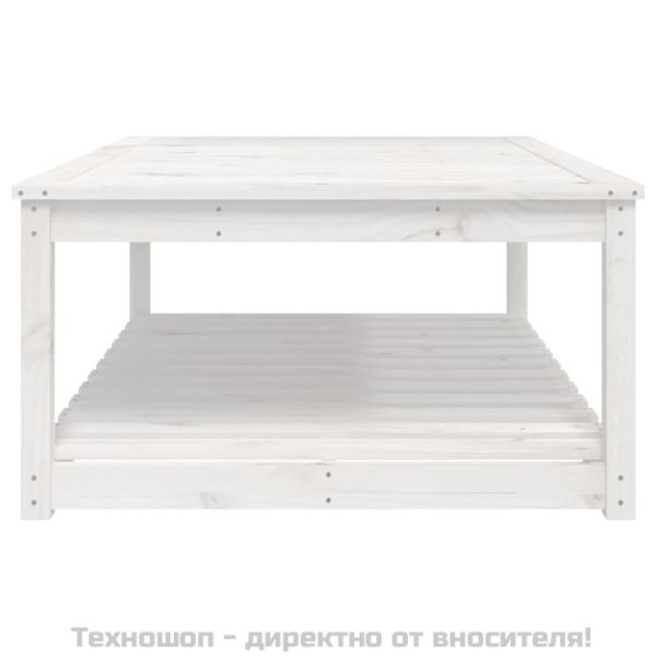 Градинска маса, бяла 121x82,5x45 см, борово дърво масив